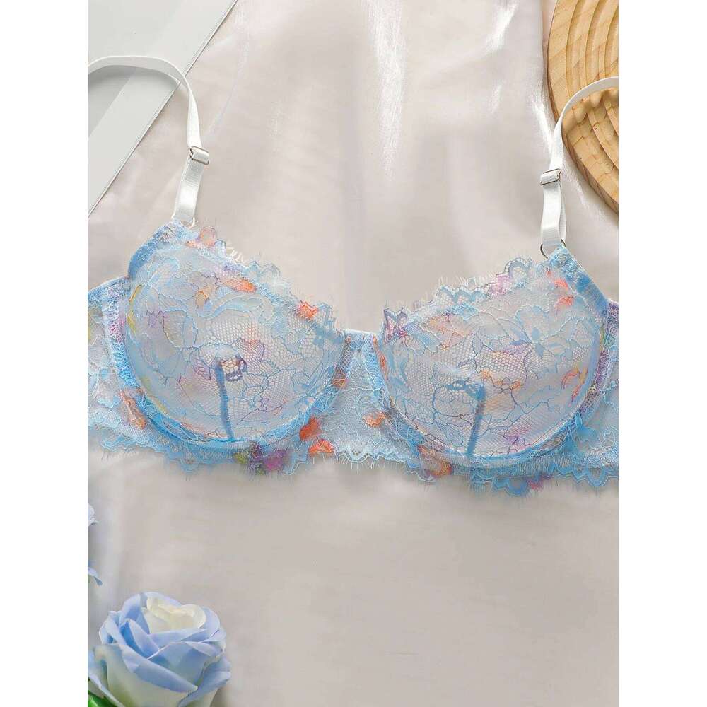 Women's lace sexy transparent with steel rims, gathered adjustable straps, comfortable lingerie set YS025