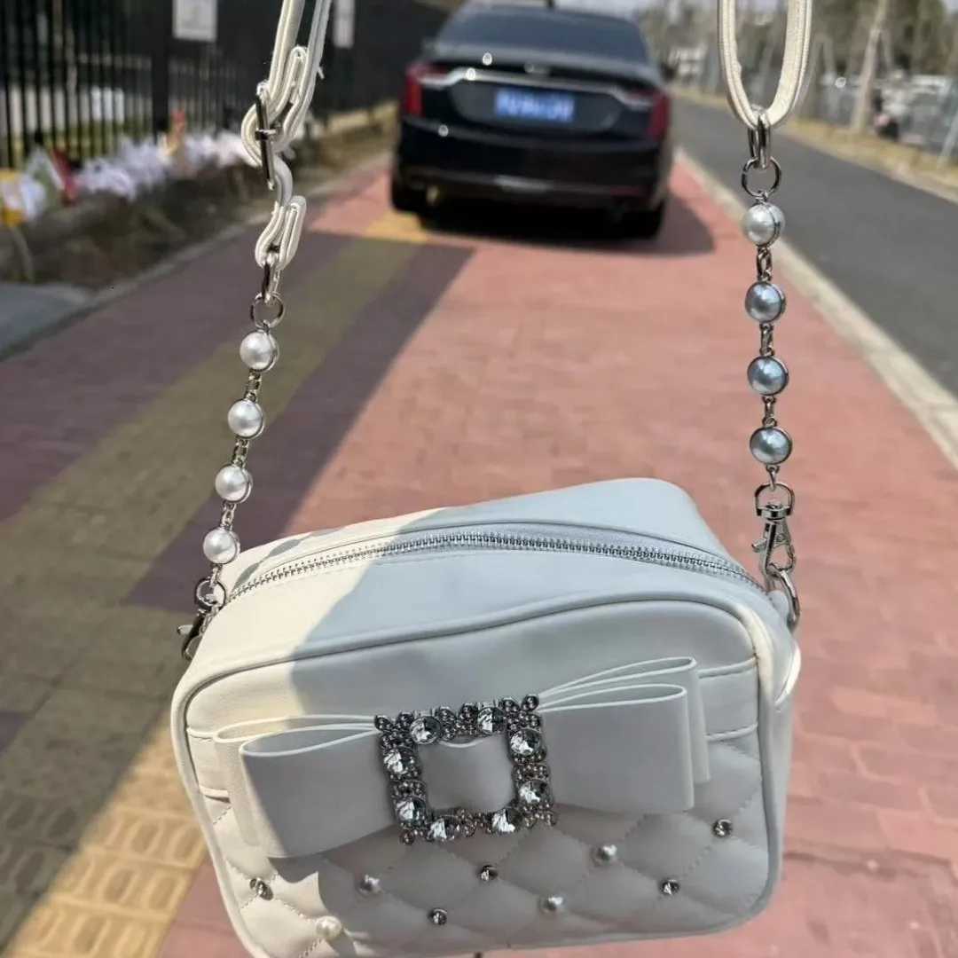 Diamond Bow Pink Square Bag For Women Mine Series Beading Pearl Y2k Messenger Bag Hot Sweet KAWaii Shoulder Crossbody Bag Y250730