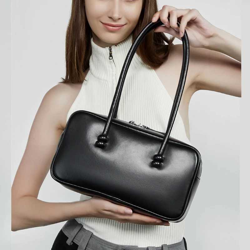 Toptrends Cow Genuine Leather Bowling Underarm Shoulder Bags For Women 2025 Designer Pillow Satchel Tote Ladies Handbags Y250730