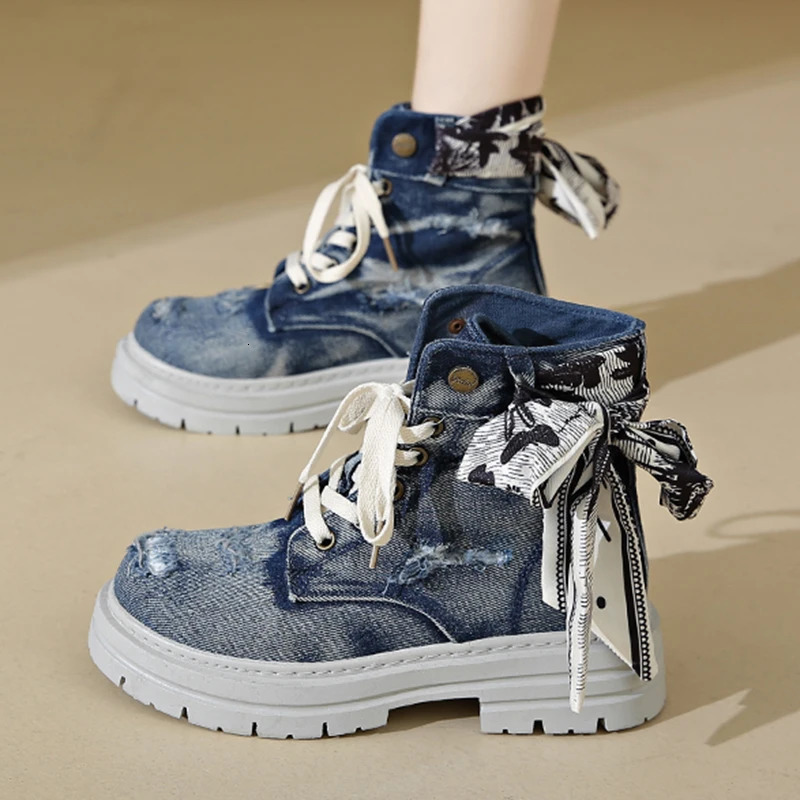 Women Ankle Boots Personalized Denim n Casual Shoes Fashion Outdoor Comfortable Shoes Flats Walking Boots For Female 35-40 250729