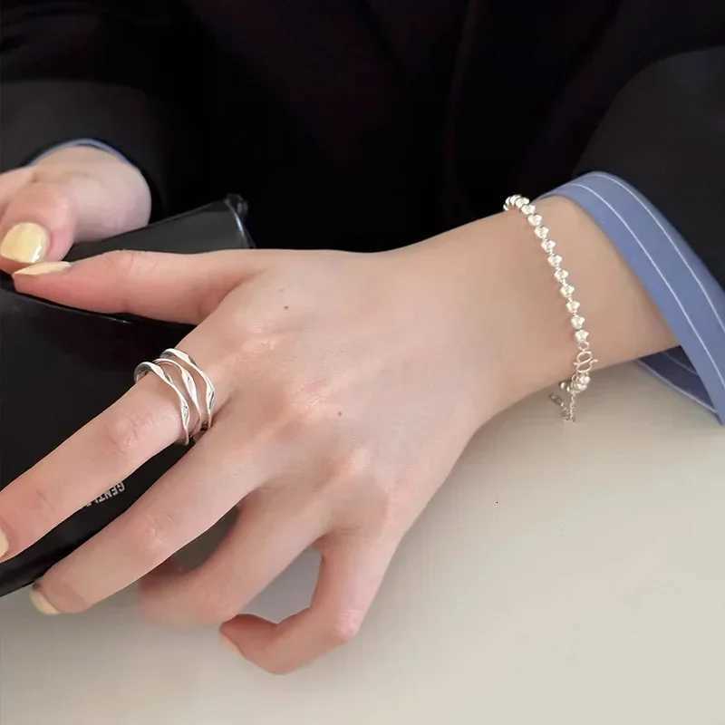 925 Silver Multi-layer Geometric Opening Adjustable Rings for Women Fine Jewelry Minimalist Accessories y250730