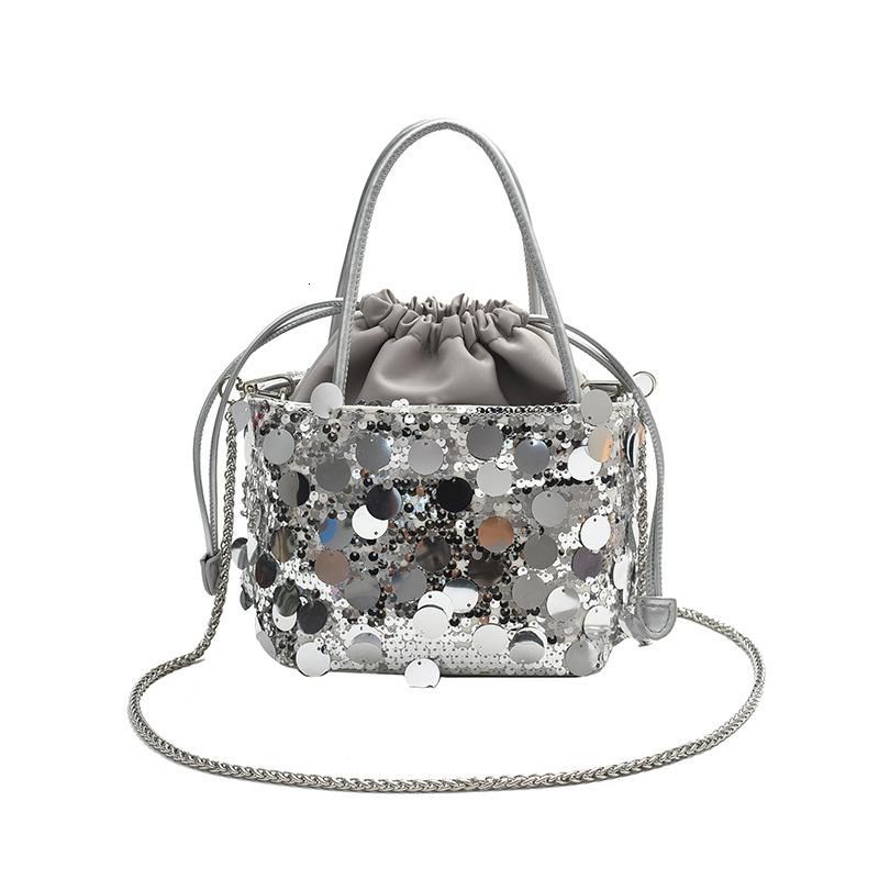 Fashion Personality Sequin Chain Women's 2024 New Trendy Shoulder Simple Fashionable Chic Crossbody Bucket Bag ddmymoon