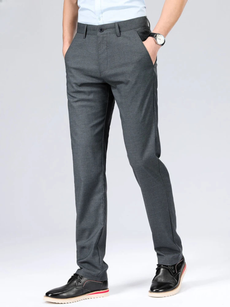 Linen Trousers for Men Straight Social Tailoring Business Fabric Antiwrinkle Vintage Man Suits Pants Slacks Spring Clothes Up 250731