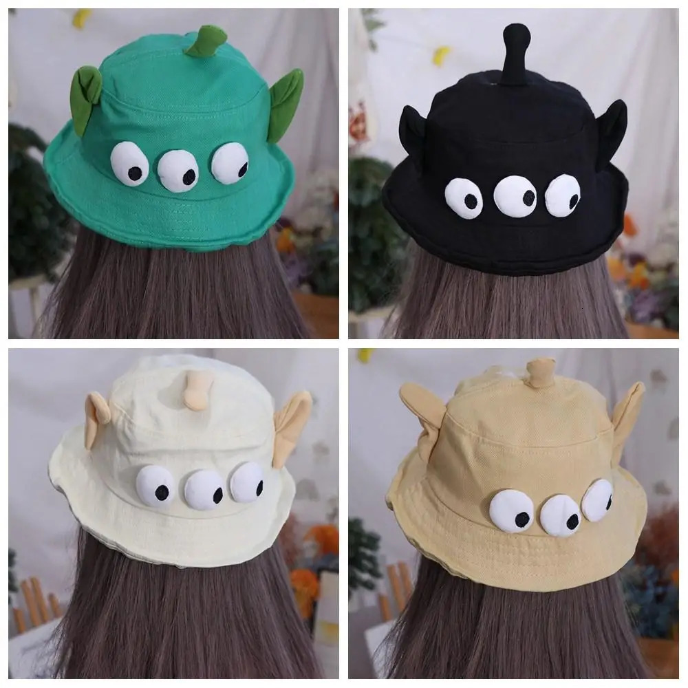 Foldable Three Eyes Bucket Hats Lightweight Sunscreen Big Ear Fisherman Hat Breathable Wide Brim Cartoon Sun Hat 250724
