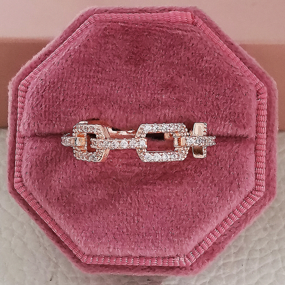 Creative Lock Chain Women's Zircon Ring Rose Gold Luxury Jewelry r5994