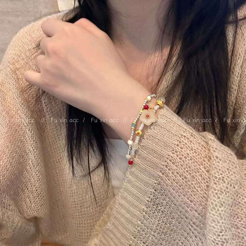 New Chinese Style National Trend Beaded Light Niche Roselle Flower Exquisite Bracelet Personality Versatile Best Friend Hanfu Accessory d02