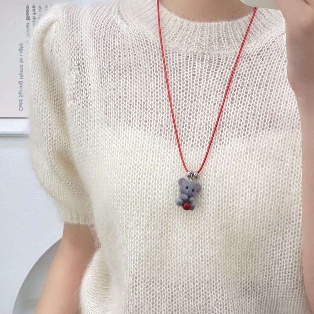Cute Flocked Bear Sweater Chain New Niche Design Sense Autumn Winter Long Versatile Fun Cartoon Soft Adorable Necklace 068