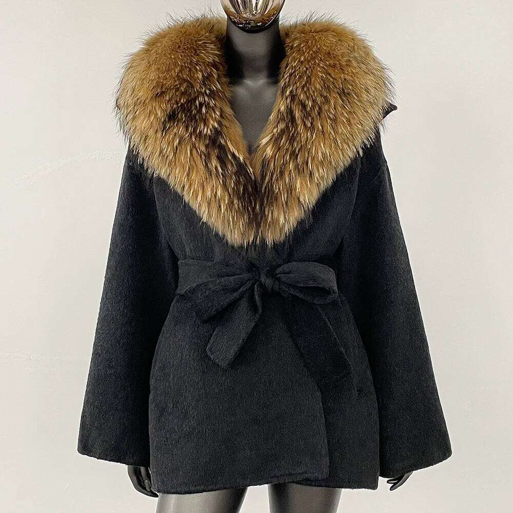 Designer Clothing GENHUA Fashion Outerwears Commute Belt Real Wool Coat Female 2025 New Winter Clothing Women Natural Fox Fur Woolen Jacket Fashion