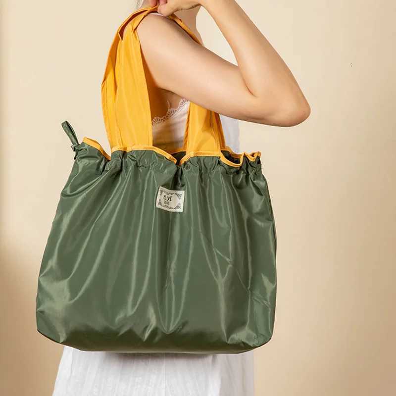 Large Drawstring Eco-friendly Supermarket Shopping Bag Fashionable Shoulder Bag Foldable Portable Tote Bag Waterproof Grocery Ba Y250730