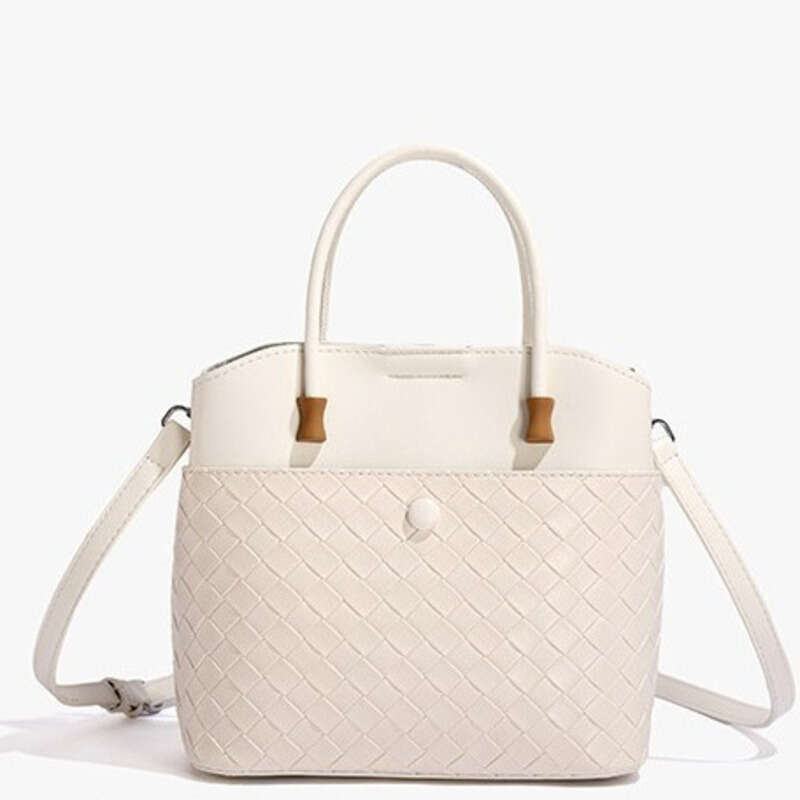 Women Single Shoulder Crossbody Fashionable Large Capacity Soft Leather Woven Bucket Bag