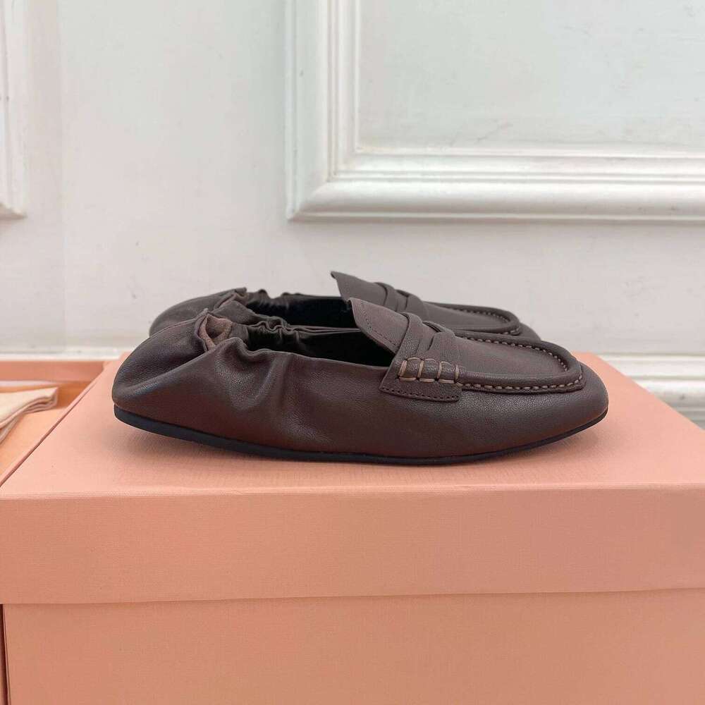 Women Genuine Leather Ballet Flats Square Toe Loafers Elastic Band Solid Colors Retro Designer Shoes Zapatillas De Mujer ad9