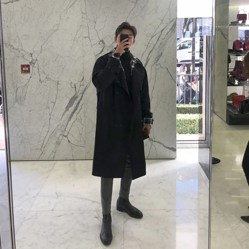 England Style Double Breasted Trenchcoat Men Leisure Long Windbreaker Coats Stylish Quality Handsome College Hombre Trench Coat 250729