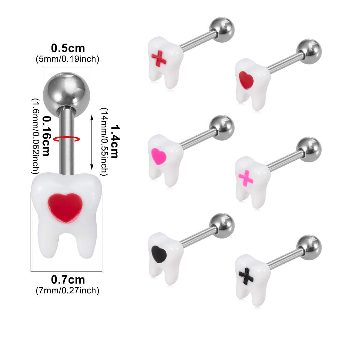 Love stainless steel acrylic cross luminous tongue nail teeth body puncture jewelry wholesale