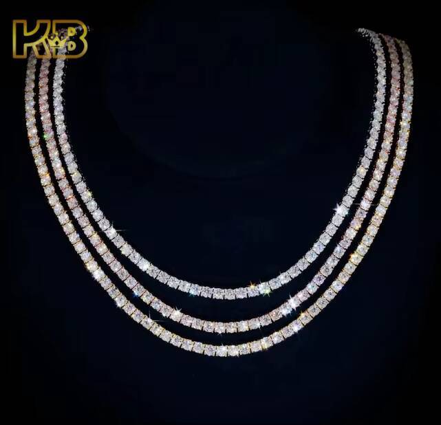 Bling Heart Tennis Necklace 4mm Moissanite Cuban Style Chain for Rappers Moissanite Pass Diamond Tester