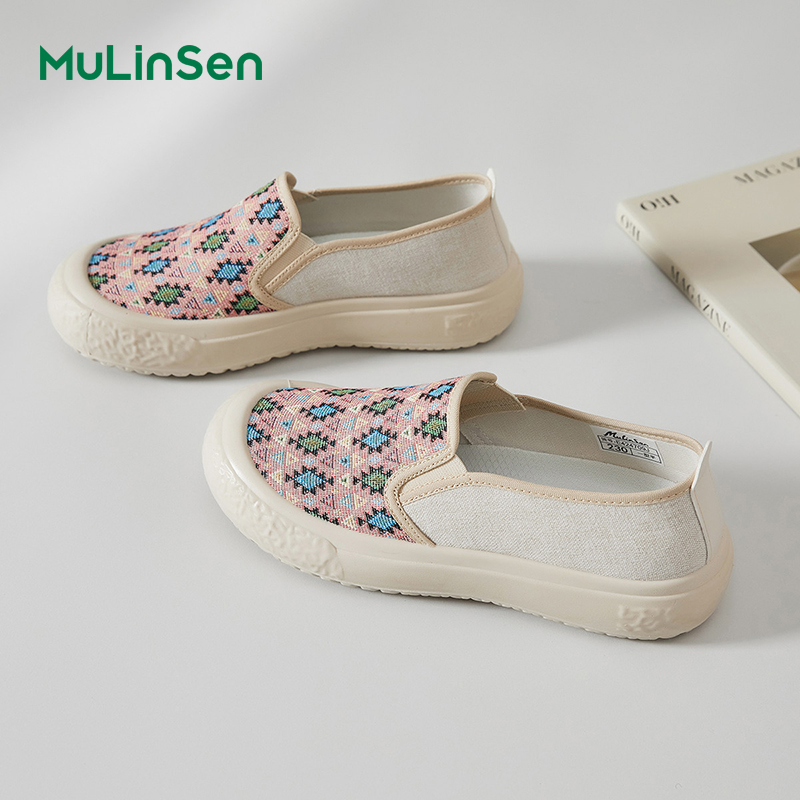 Mulinsen canvas shoes women's summer breathable thin lazy slip-on thick-soled lightweight old Beijing cloth shoes big toe shoes