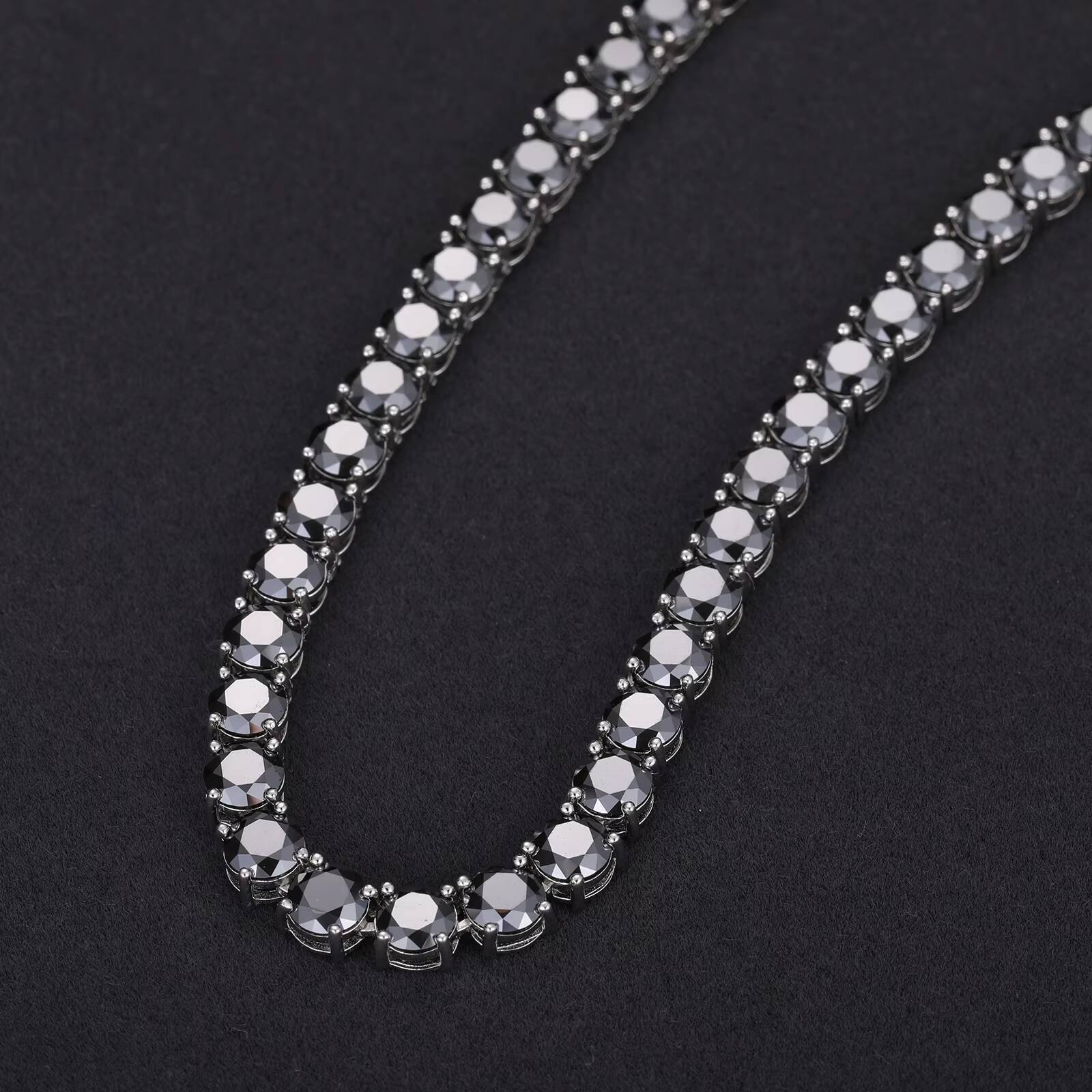 New Trendy Custom 5mm 925 Sterling Silver Black VVS Moissanite Diamond Clustered Tennis Chain Necklace for Men Women