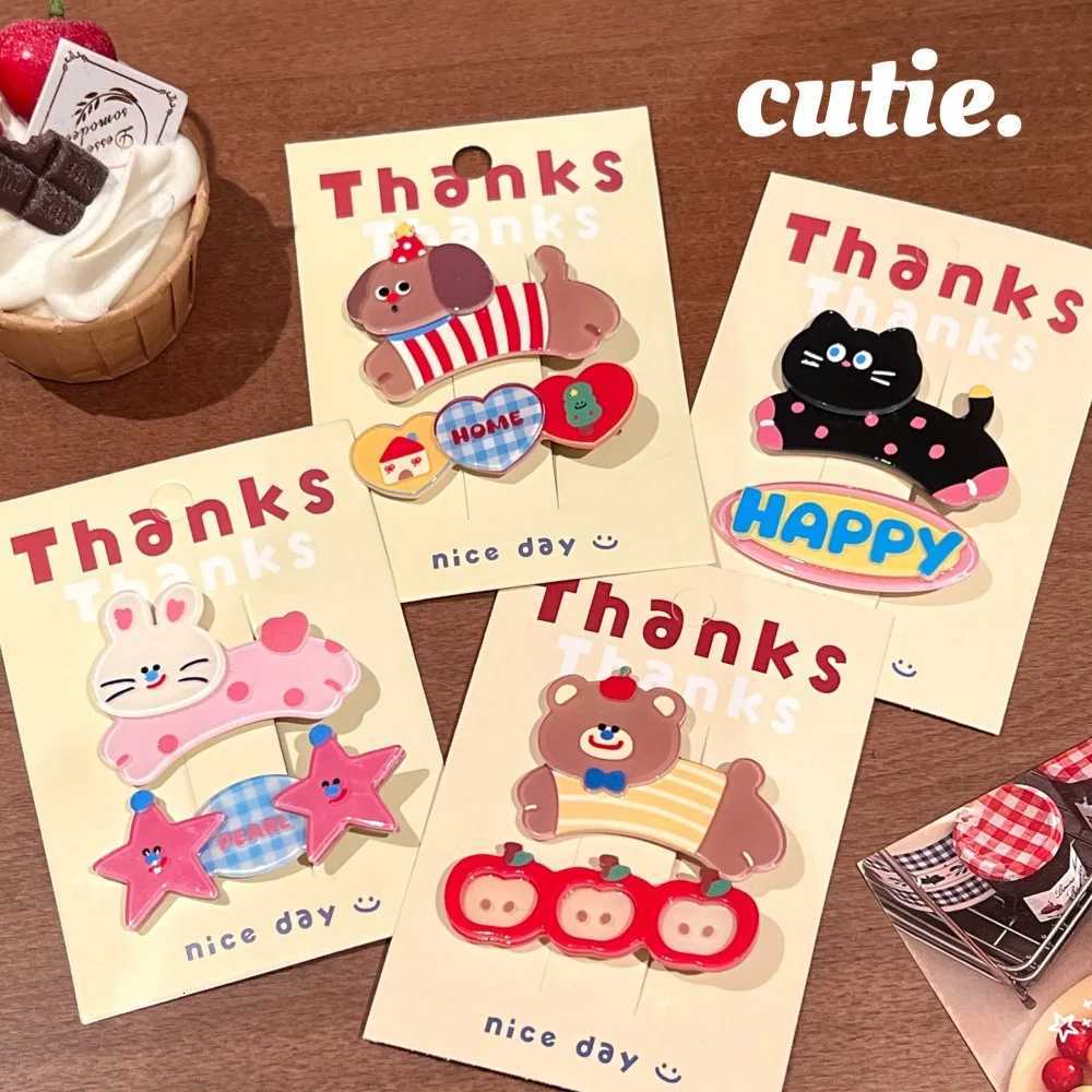2 Pcs Cute Cartoon Cute Pet Hair Clip Girl Heart Versatile Hair Accessories Temperament bangs Clip Hair Clip Set R250730