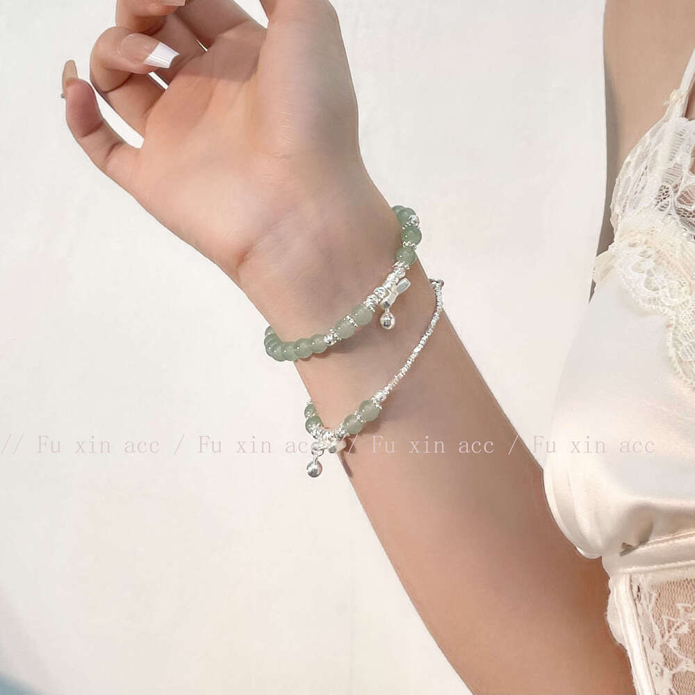 New Chinese Style Bowknot Bell Fragmented Sier Jade Bracelet Light Niche Fashion High-end Sense Hand Jewelry 4e1