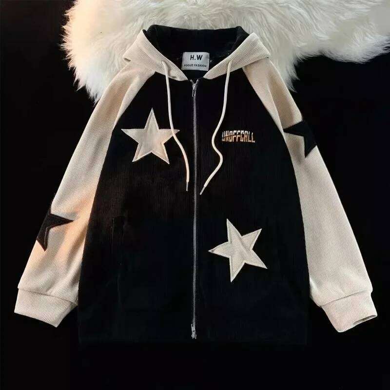 Designer Clothing 2025 American Retro Patch Star Corduroy Jacket For Men And Women Y2k Streetwear Gothic Street Fashion Relaxed Lazy Cardigan Sweater