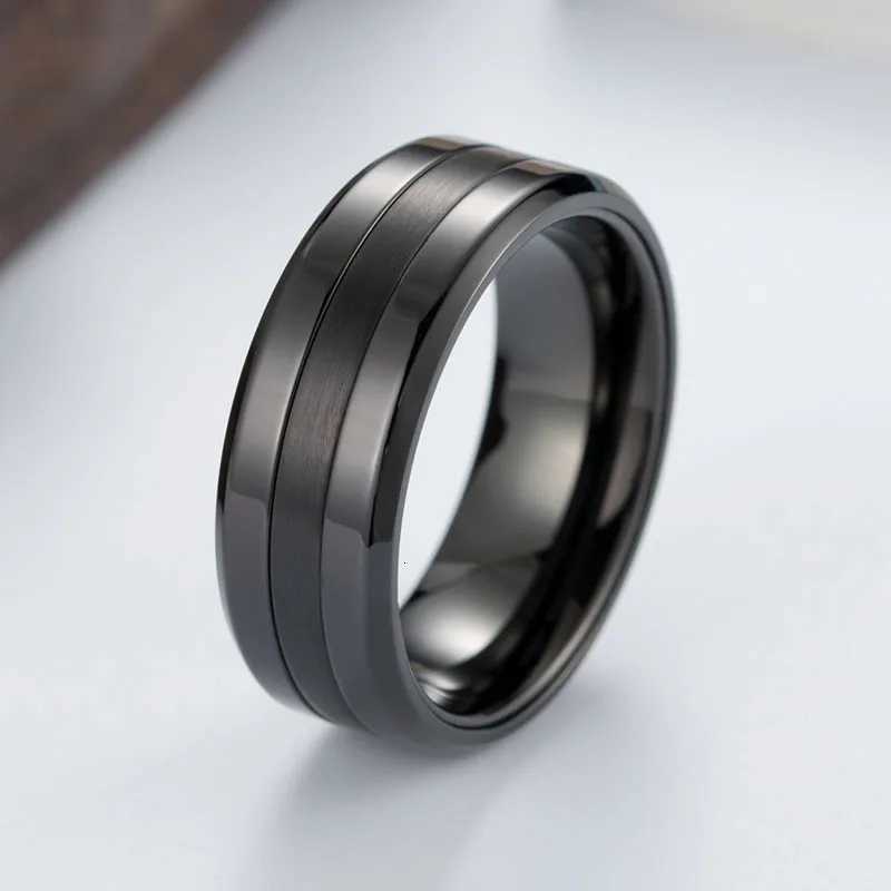Simple High Polished Matte Finished Combination Ring for Men Black / Silver Color Stainless Steel Ring Mens Jewelry y250730