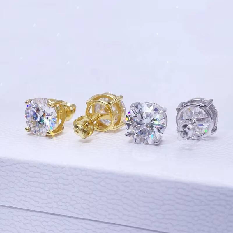 Classic Design 925 Sterling Silver Screw Back GRA Certificated Diamond Moissanite Stud Earrings