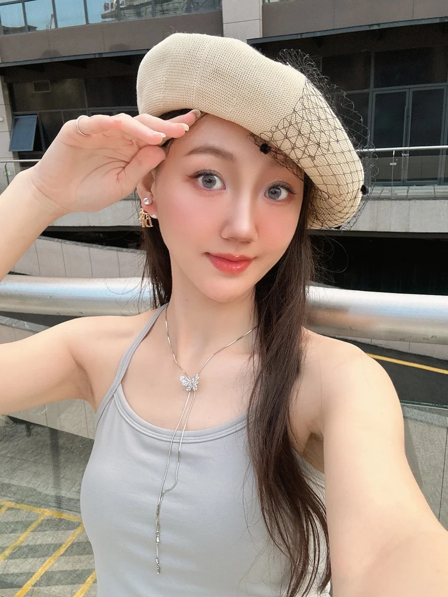 Womens Summer Thin Mesh Beret Miss Qianjin Socialite Style Breathable Hepburn Fashionable Western-Style Hat 250730