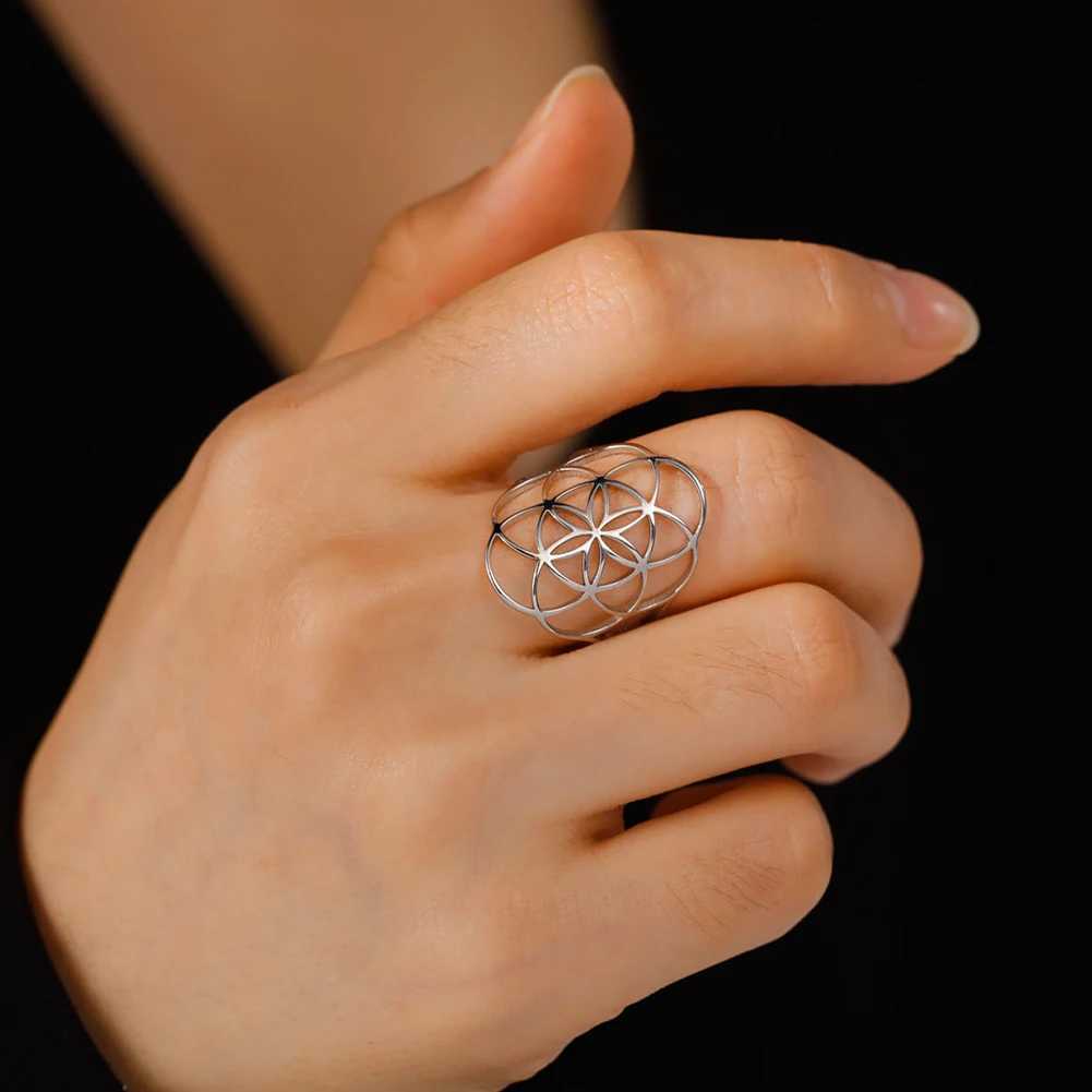 Lucktune Viking Seed of Life Ring Stainless Steel Geometric Flower Amulet Adjustable Ring for Women Retro Jewelry Valentine Gift y250730