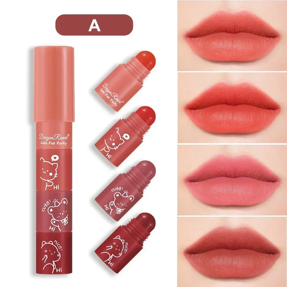 4 in 1 Cute Matte Lipstick Crayon Kit Combo Purple Lip Tint Velvet Sexy Moisturizing Lipstick Pen Waterproof Lasting Lip Makeup 250730