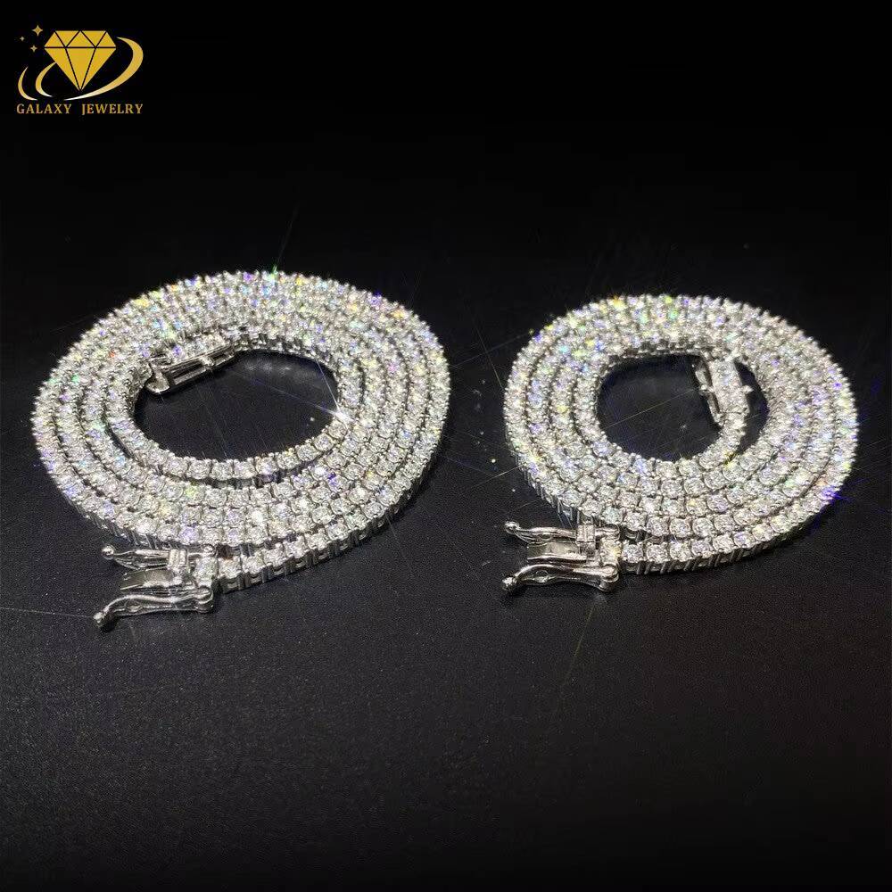 Most Popular Hiphop Silver 925 14k 18k Gold Plated Moissanite Diamond Necklace 2mm to 6mm Wide Iced Out Tennis Chain Moissanite