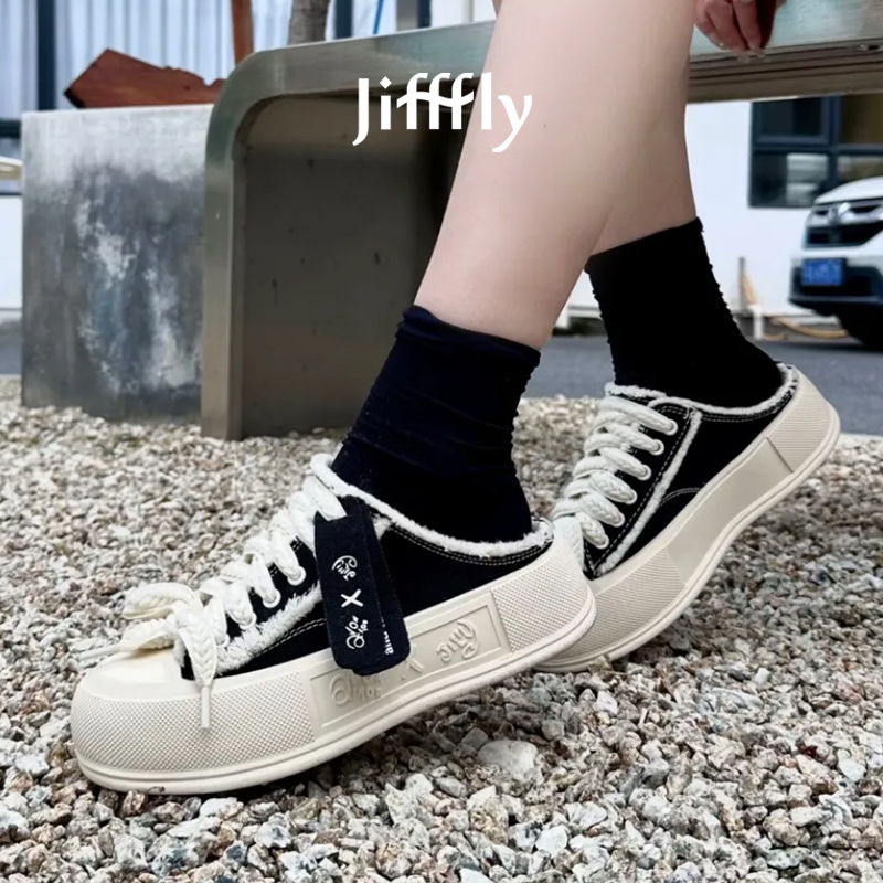 Casual Womens Thick-Sole Canvas Sneakers: Vintage-Inspired Dad Style