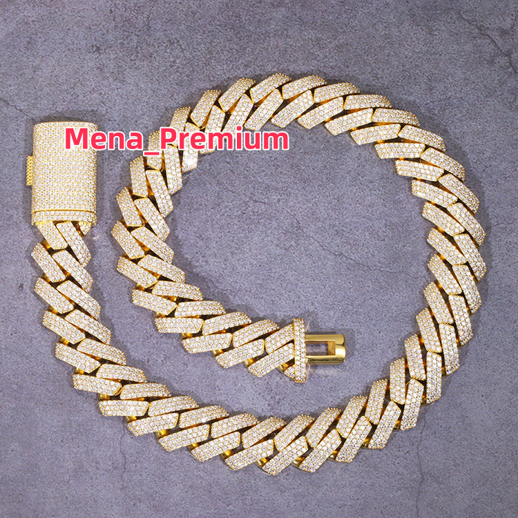 Hiphop Jewelry Custom Full VVS Moissanite 15mm 20mm 3Rows Sterling Silver Cuban Link Chain for Men