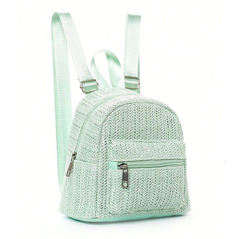 2025 Women's Backpack New Designer Double layer Zipper Casual Personalized Straw Woven Backpack