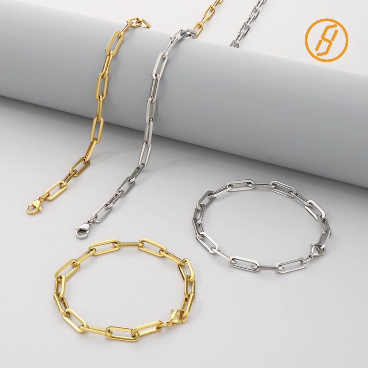 Personalized Titanium Square Wire Necklace Bracelet - Versatile Electroplated Stainless Steel Sweatshirt Chain for Men and Women Couples Z260313