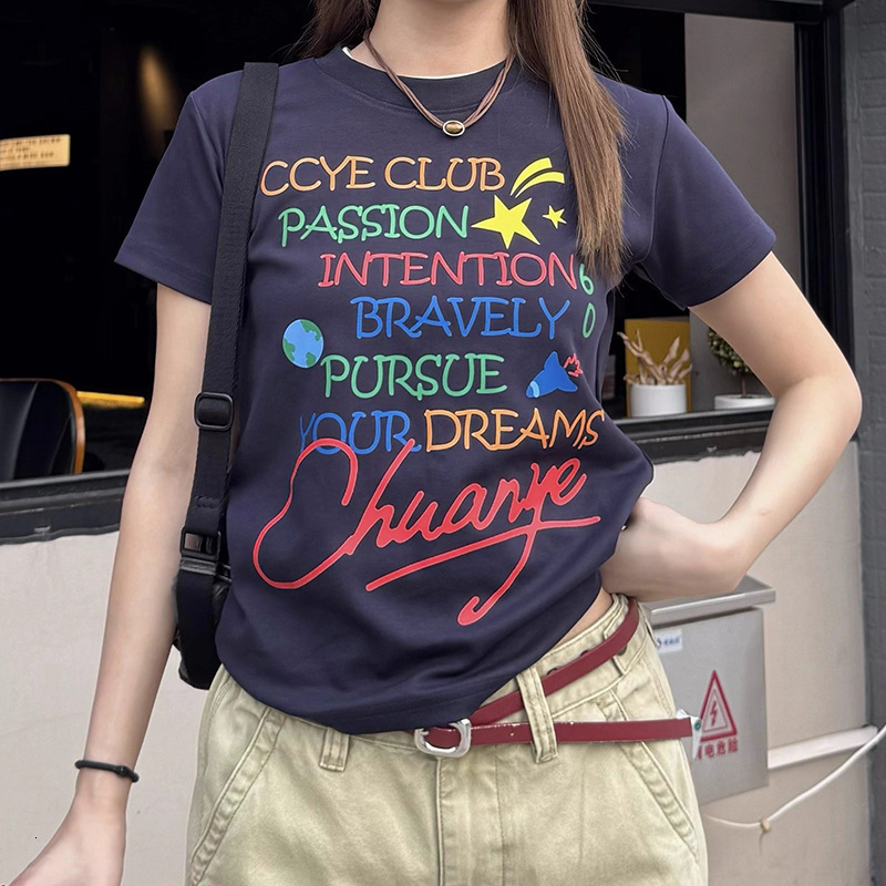 2025 Original Letter Printed Round Neck Short Sleeve Women's T-shirt Summer New Casual Versatile Top Women's Fashion Underwear New Designer 