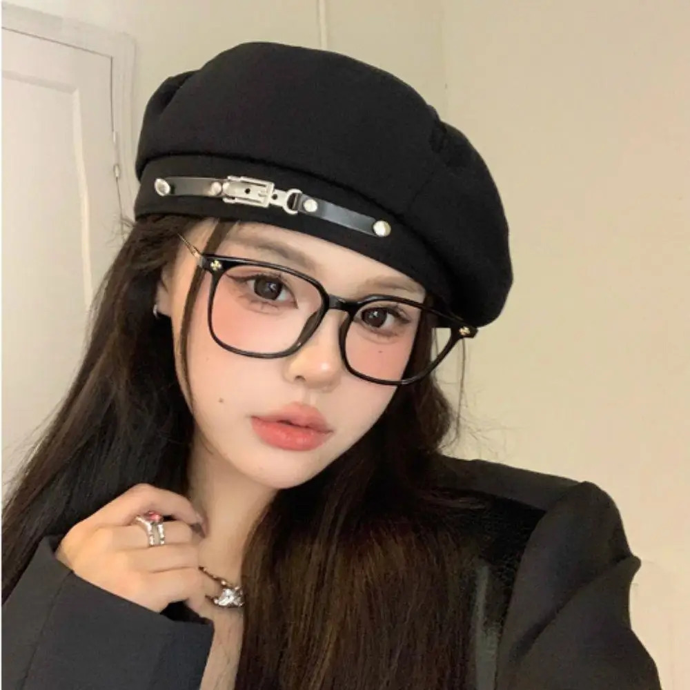 Retro Handmade Beret Cap Spring Autumn Women Black Beige Beret Khaki Painter Hat Female Temperament Sense Cap With Metal Buckle 250730