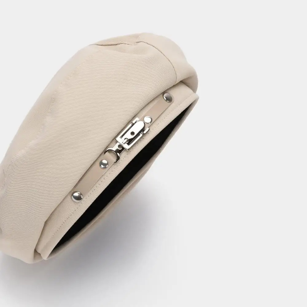 Retro Handmade Beret Cap Spring Autumn Women Black Beige Beret Khaki Painter Hat Female Temperament Sense Cap With Metal Buckle 250730