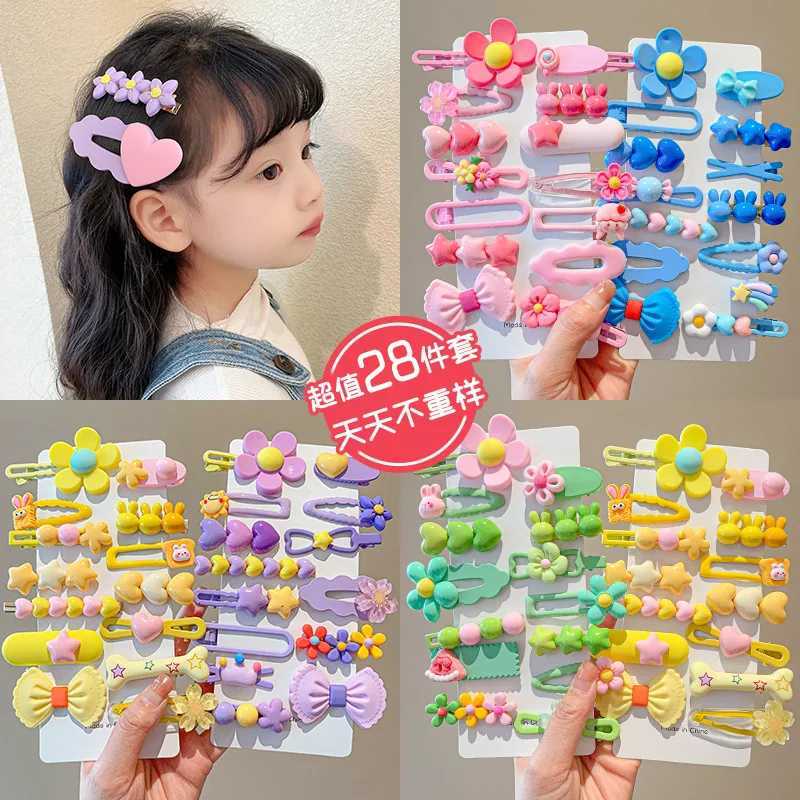14-8Pcs/Set Candy Color Cartoon Bowknot Flower Hair Clips Baby Girls Yellow Pink Hairpin Barrettes Headwear Kid Hair Accessories R250730