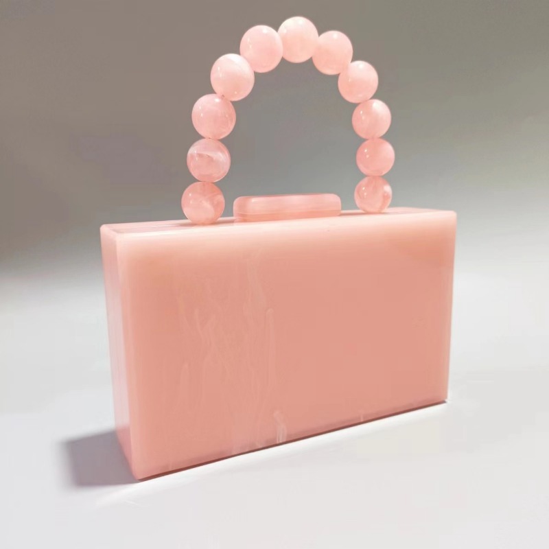 Fashionable Womans Pearl-Like Acrylic Bead Embellished Evening Clutch with Handle