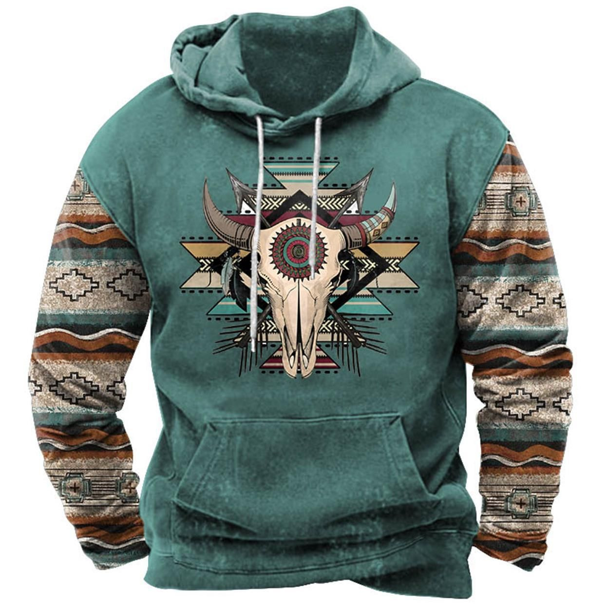 Ethnic Pattern Patchwork Print Hoodies 3D For Men Retro Long Sleeve Sweatshirt Fashion Street Hoody Pullover Oversized Tops