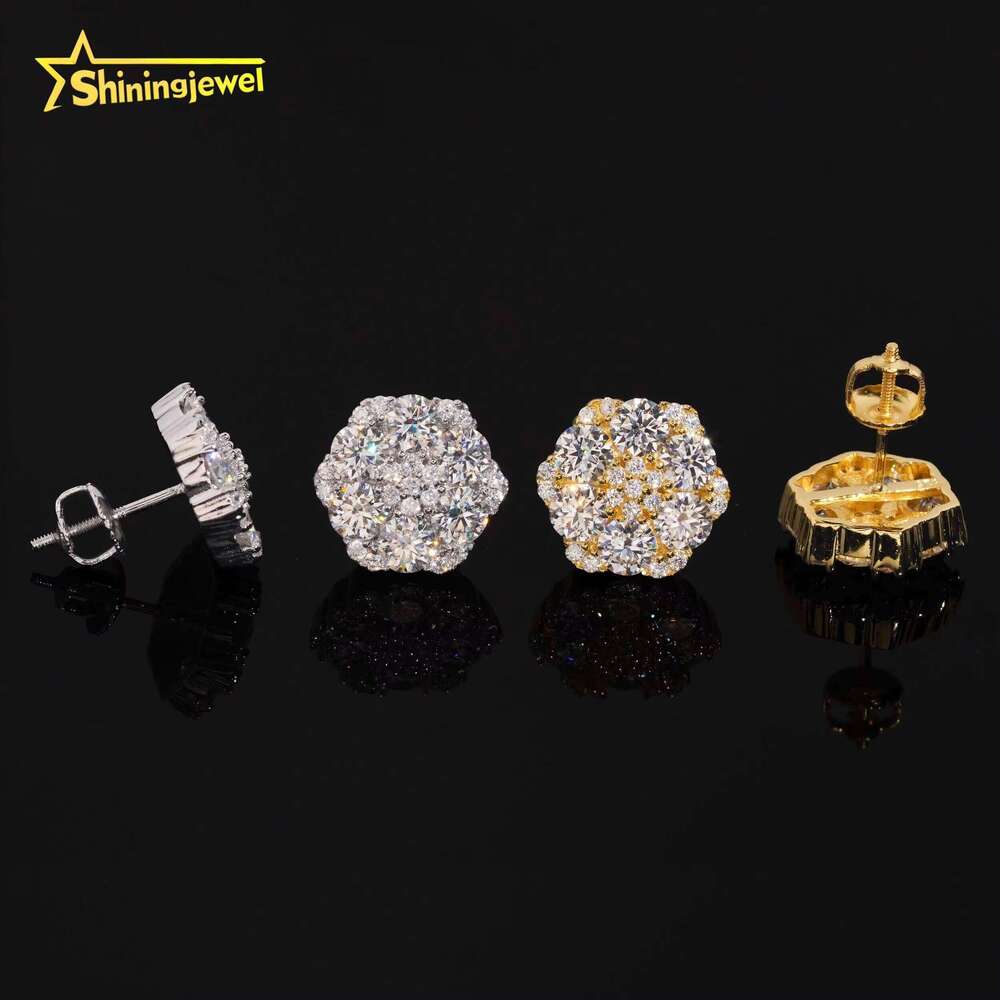Moissanite High-Quality Sterling Sier Hip-Hop Iced Out Unisex Flower Earrings