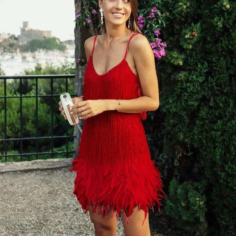 New Fashion Tassel Sequin Feather Ing Color Dress Hot Spot Women