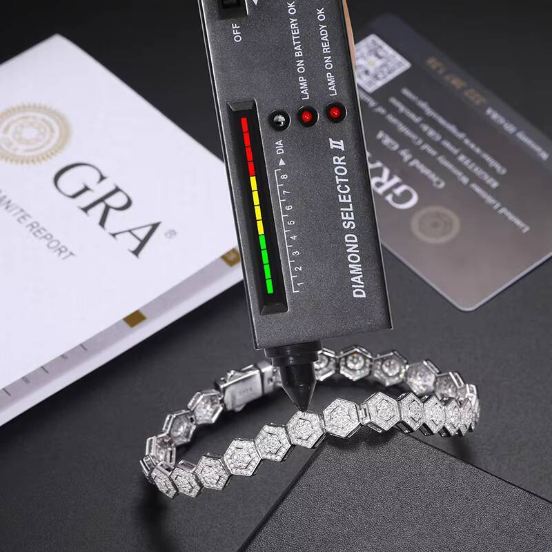 Bling Iced Out Mens Jewelry Geometric Bracelet 9mm 925 Sterling Silver Vvs Moissanite Diamond Hexagon Bracelet