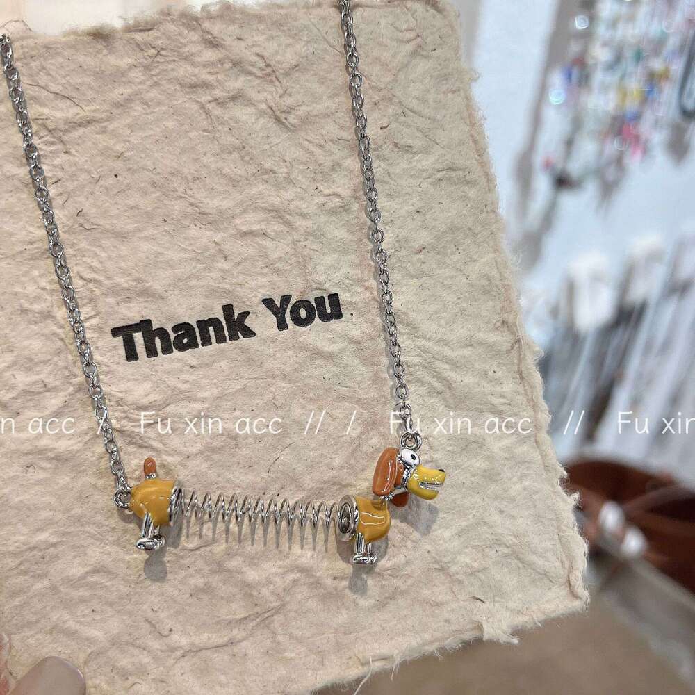 FX New Funny Cute Childlike Spring Puppy Necklace for Women Small Exquisite Collarbone High-end Sweater Chain Trendy e5b