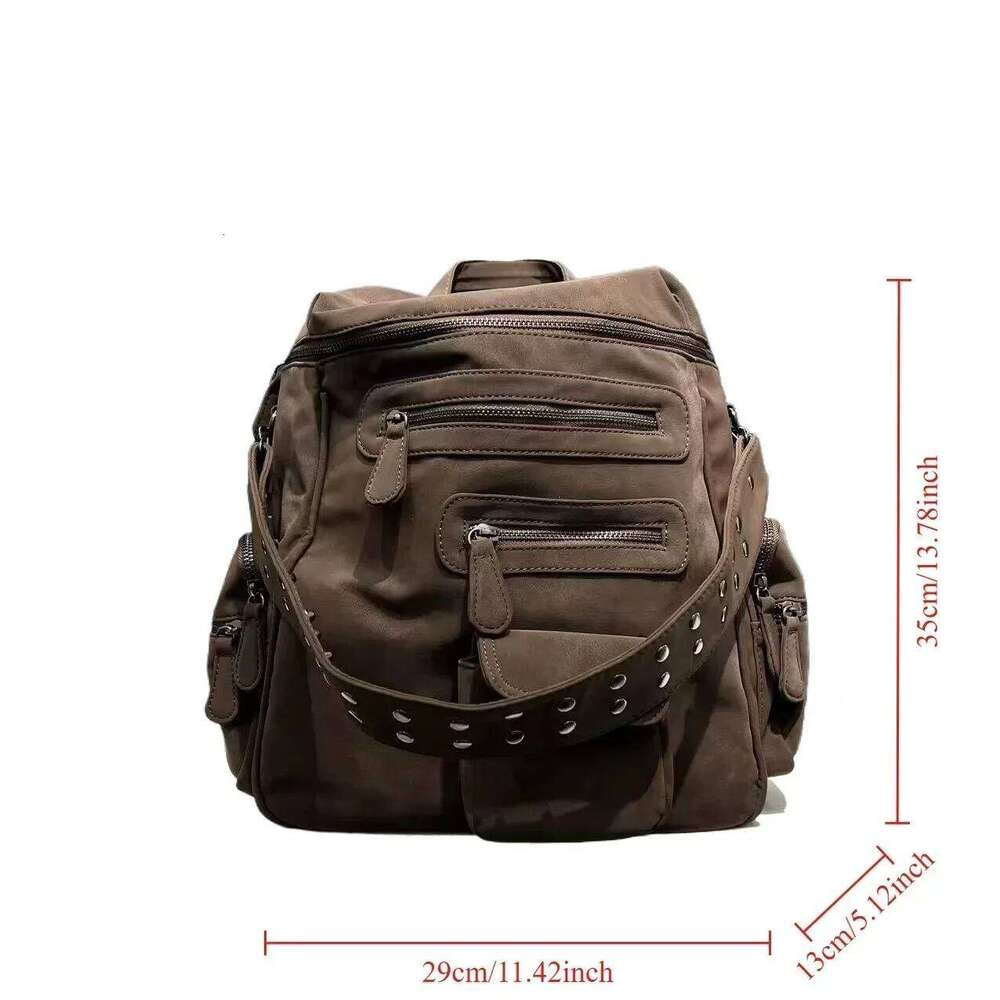 Ladies' Fashionable Frosted Vegan Leather With Large Capacity, Multiple Zippers, Rivets, And A Single Shoulder Bag