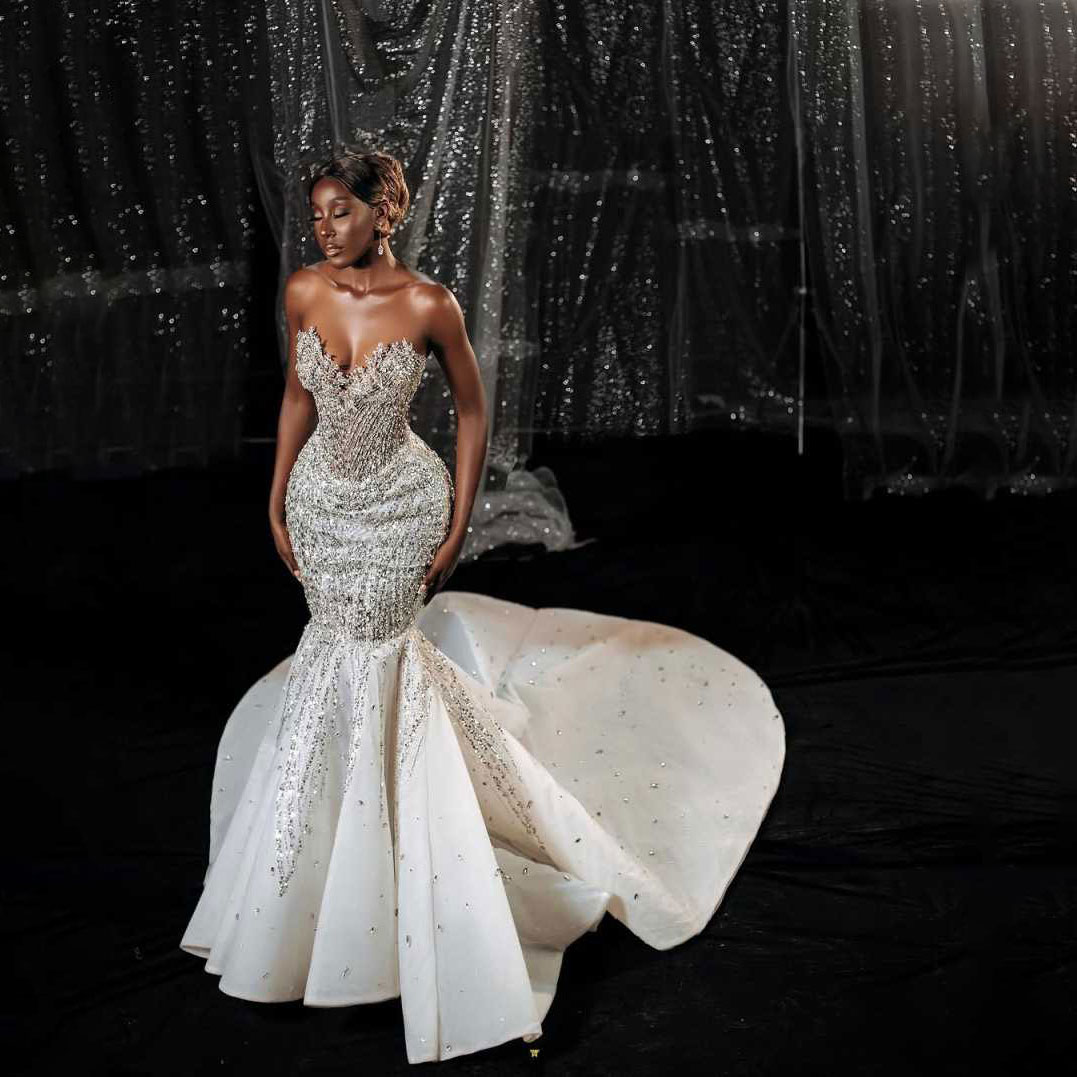 Sexy Mermaid Evening Dress Sequined Crystal Beads Split Special Occasion Prom Dress Party Sweep Train Prom Gowns Size Customized vestido de novia H251