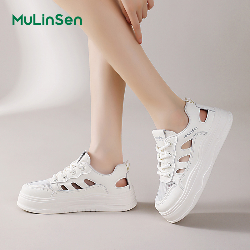 Mulinsen sneakers women's 2025 new summer hollow summer ugly cute big head sports sandals women's casual white shoes