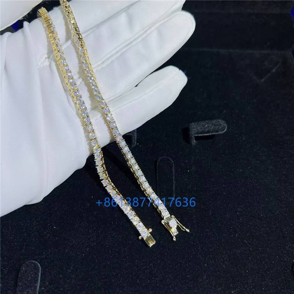 Factory Price 10K White Yellow Gold Diamond Gold Tennis Necklace 3mm 18 20 22 GRA Certificated VVS Moissanite Tennis Chain