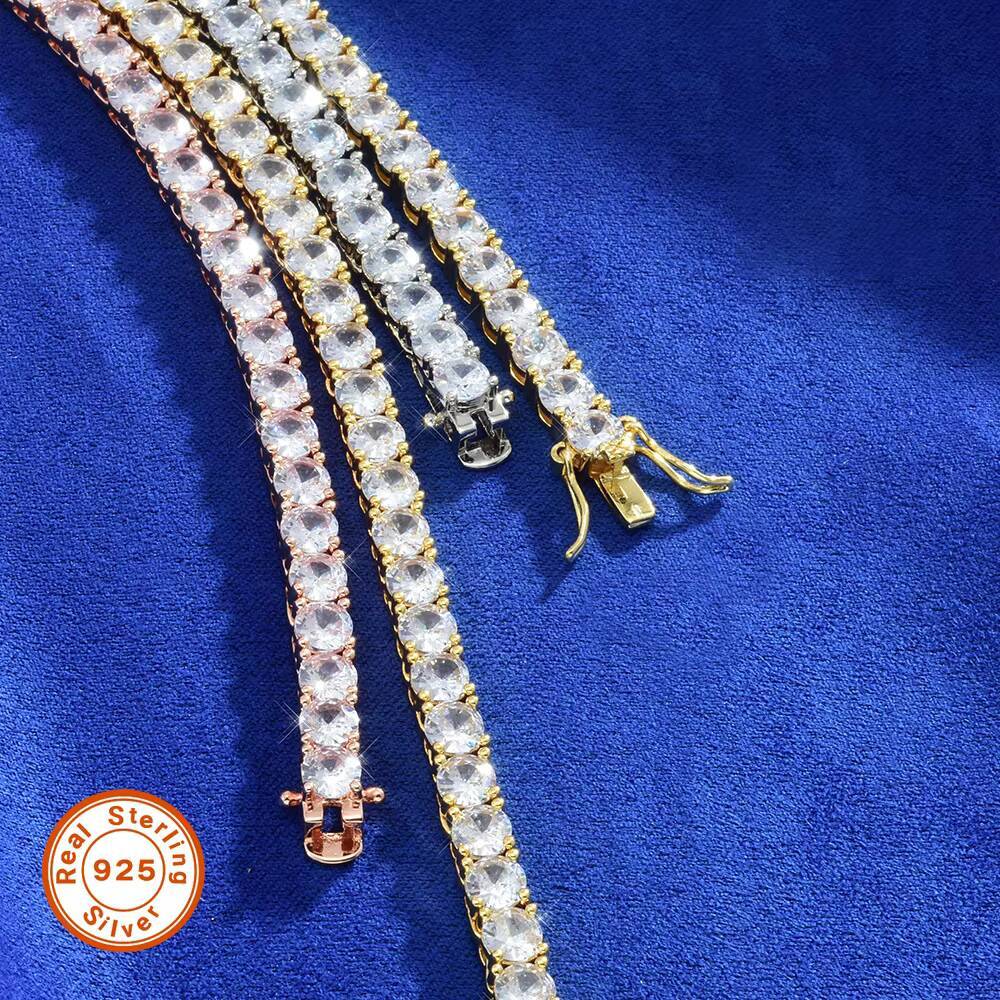 High Quality S925 Silver Hip Hop Jewelry 5mm Mozambique Tennis Chain Premium Moissanite Necklaces