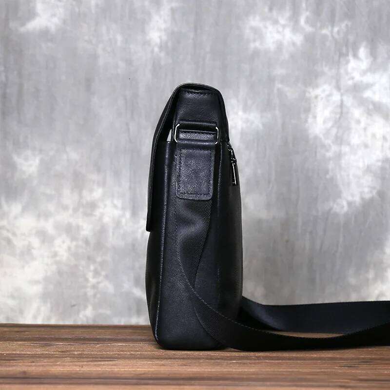 Men's Genuine Leather Shoulder Simple Vertical Design Top Layer Cowhide Crossbody Fashionable Mailman Bag