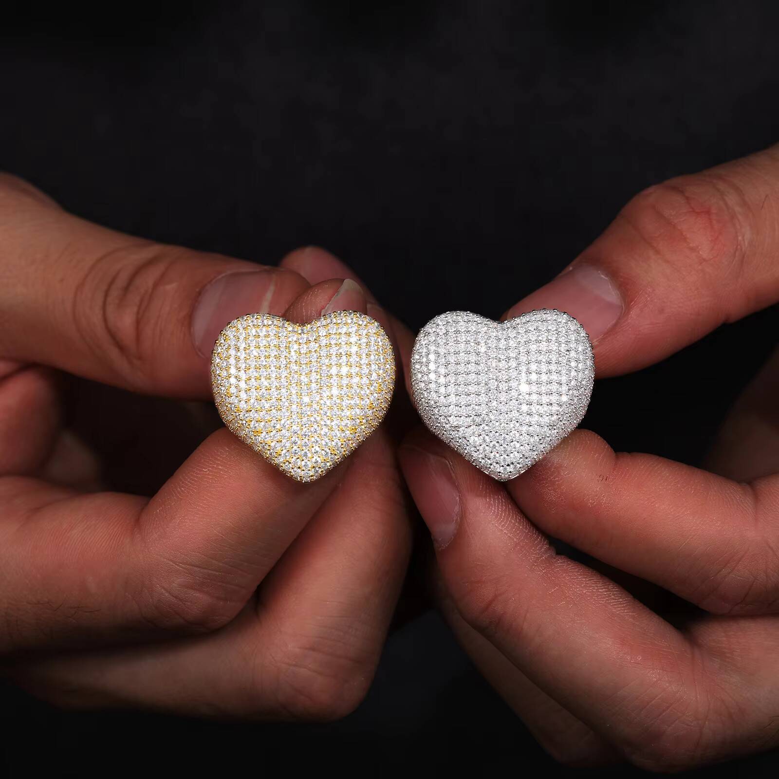 Micro Paved VVS Moissanite Diamond Iced Out Hip Hop Heart Ring Real 925 Sterling Silver Men Women Wholesale Fine Jewelry